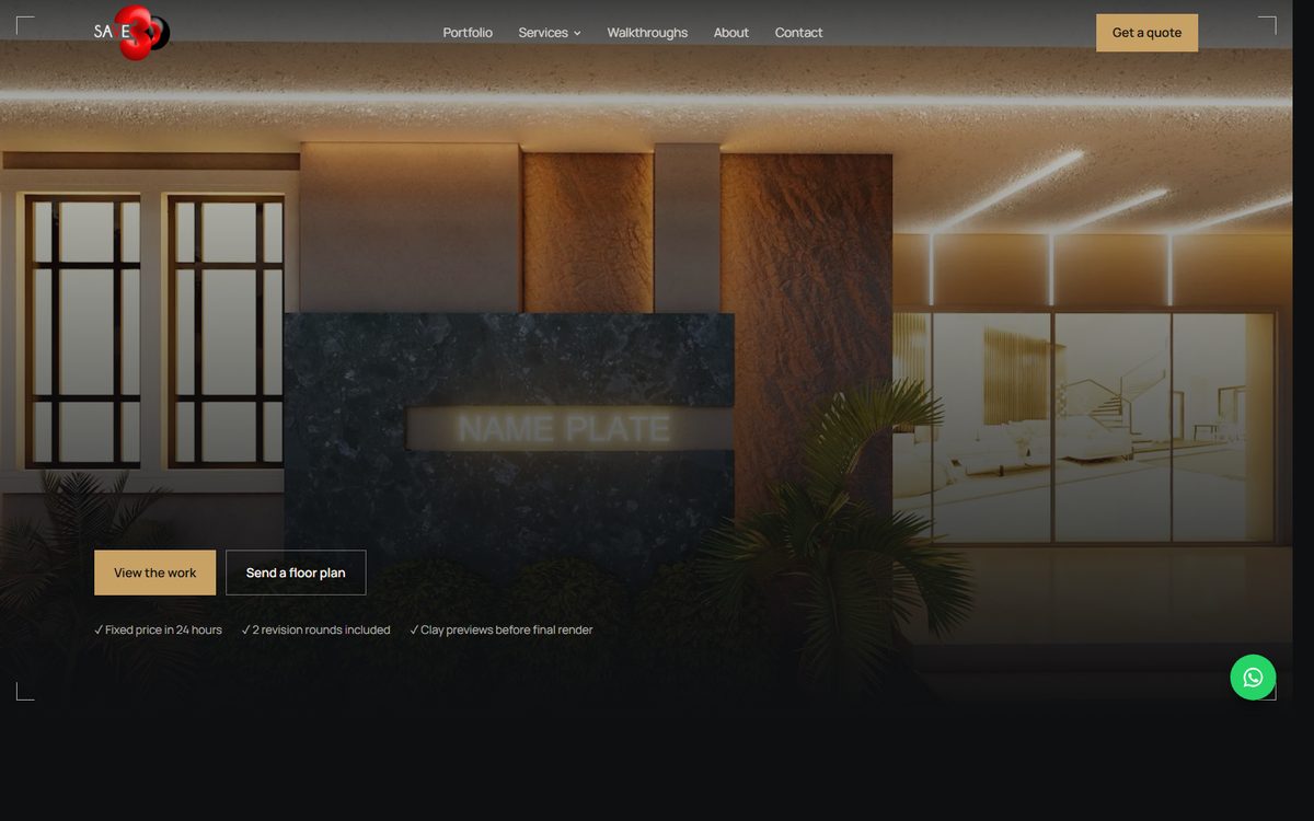 Save3D Studio homepage, an architectural visualization website
